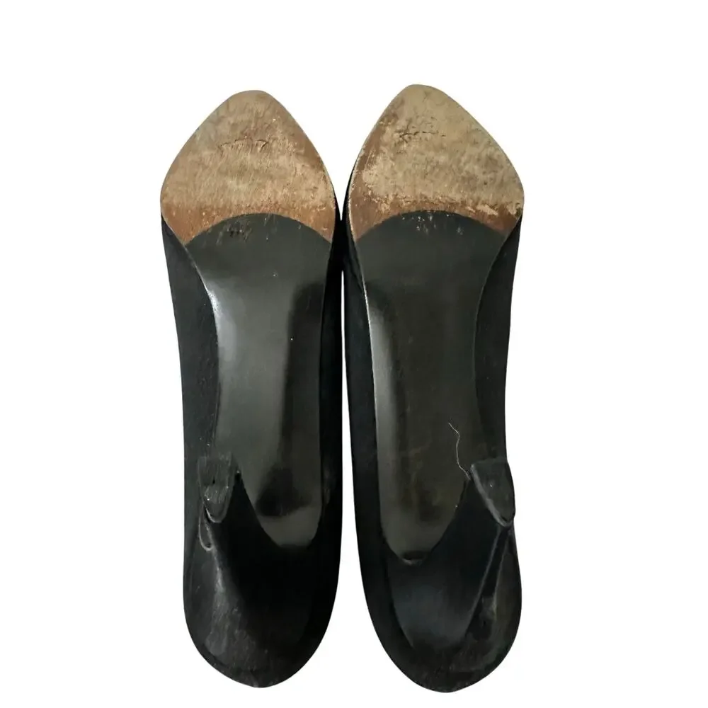 Vintage 80s/90s Stuart Weitzman for Neiman Marcus Black Satin Rhinestone Heels 8